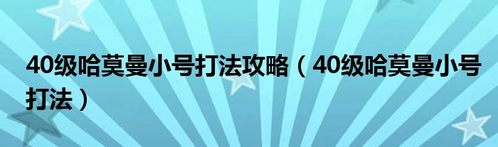 40級哈莫曼小號打法攻略（40級哈莫曼小號打法）