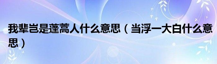 我輩豈是蓬蒿人什么意思（當(dāng)浮一大白什么意思）