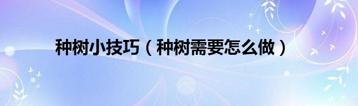 種樹小技巧（種樹需要怎么做）