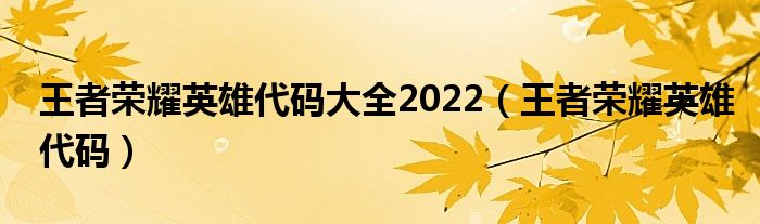 王者榮耀英雄代碼大全2022（王者榮耀英雄代碼）