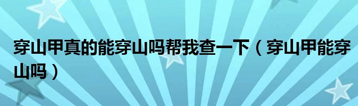 穿山甲真的能穿山嗎幫我查一下（穿山甲能穿山嗎）