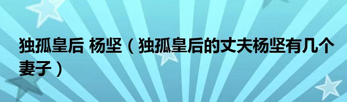獨(dú)孤皇后 楊堅(jiān)（獨(dú)孤皇后的丈夫楊堅(jiān)有幾個(gè)妻子）