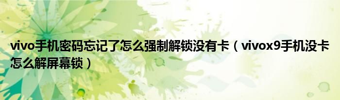 vivo手機(jī)密碼忘記了怎么強(qiáng)制解鎖沒(méi)有卡（vivox9手機(jī)沒(méi)卡怎么解屏幕鎖）