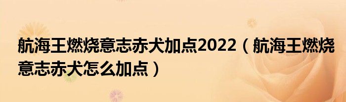 航海王燃燒意志赤犬加點(diǎn)2022（航海王燃燒意志赤犬怎么加點(diǎn)）