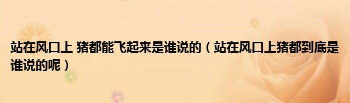 站在風(fēng)口上 豬都能飛起來是誰說的（站在風(fēng)口上豬都到底是誰說的呢）