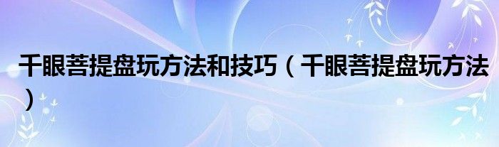 千眼菩提盤玩方法和技巧（千眼菩提盤玩方法）