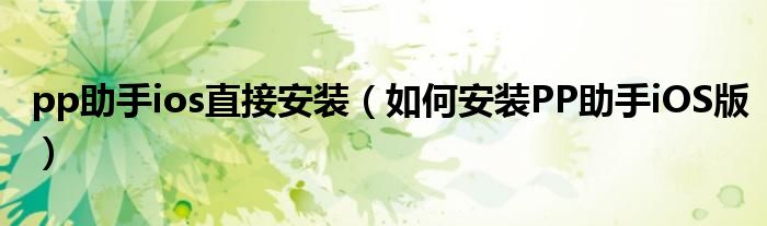 pp助手ios直接安裝（如何安裝PP助手iOS版）