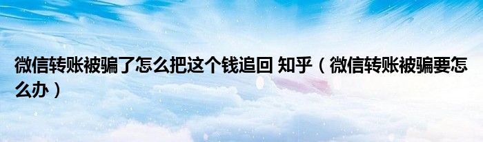 微信轉(zhuǎn)賬被騙了怎么把這個(gè)錢(qián)追回 知乎（微信轉(zhuǎn)賬被騙要怎么辦）