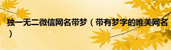 獨(dú)一無(wú)二微信網(wǎng)名帶夢(mèng)（帶有夢(mèng)字的唯美網(wǎng)名）