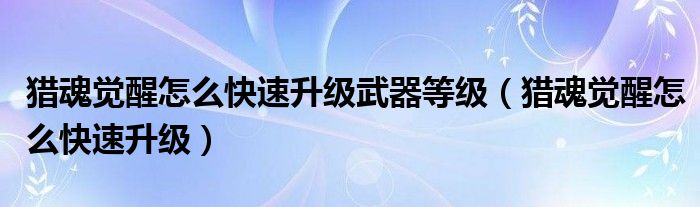 獵魂覺醒怎么快速升級(jí)武器等級(jí)（獵魂覺醒怎么快速升級(jí)）