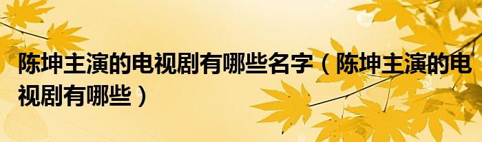 陳坤主演的電視劇有哪些名字（陳坤主演的電視劇有哪些）