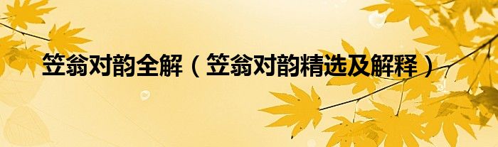 笠翁對(duì)韻全解（笠翁對(duì)韻精選及解釋）