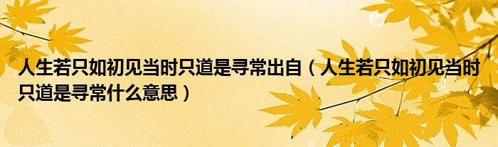 人生若只如初見當(dāng)時只道是尋常出自（人生若只如初見當(dāng)時只道是尋常什么意思）