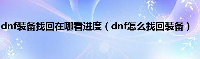 dnf裝備找回在哪看進(jìn)度（dnf怎么找回裝備）