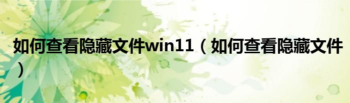 如何查看隱藏文件win11（如何查看隱藏文件）