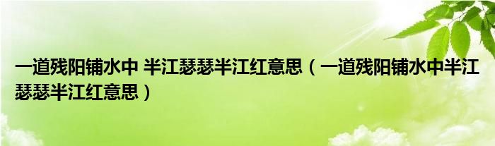 一道殘陽鋪水中 半江瑟瑟半江紅意思（一道殘陽鋪水中半江瑟瑟半江紅意思）
