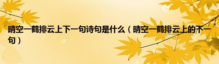 晴空一鶴排云上下一句詩(shī)句是什么（晴空一鶴排云上的下一句）