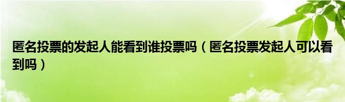 匿名投票的發(fā)起人能看到誰投票嗎（匿名投票發(fā)起人可以看到嗎）