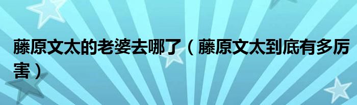 藤原文太的老婆去哪了（藤原文太到底有多厲害）