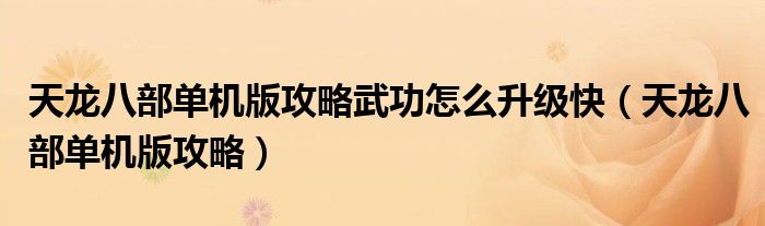 天龍八部單機版攻略武功怎么升級快（天龍八部單機版攻略）