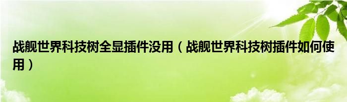 戰(zhàn)艦世界科技樹全顯插件沒用（戰(zhàn)艦世界科技樹插件如何使用）