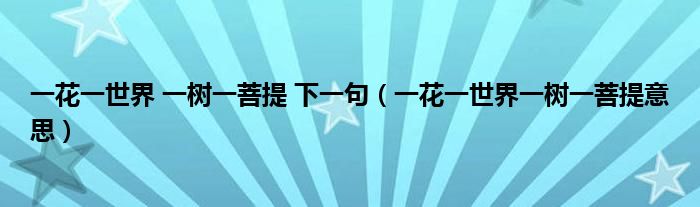 一花一世界 一樹一菩提 下一句（一花一世界一樹一菩提意思）