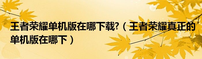 王者榮耀單機版在哪下載?（王者榮耀真正的單機版在哪下）