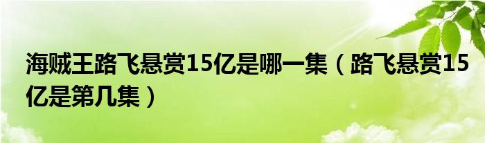 海賊王路飛懸賞15億是哪一集（路飛懸賞15億是第幾集）