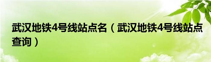 武漢地鐵4號線站點名（武漢地鐵4號線站點查詢）