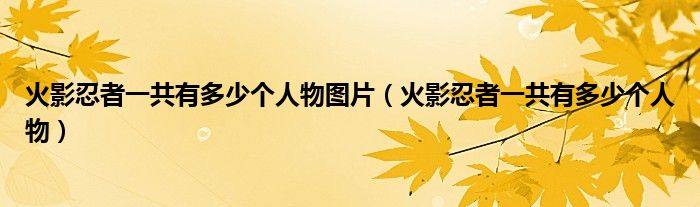 火影忍者一共有多少個人物圖片（火影忍者一共有多少個人物）