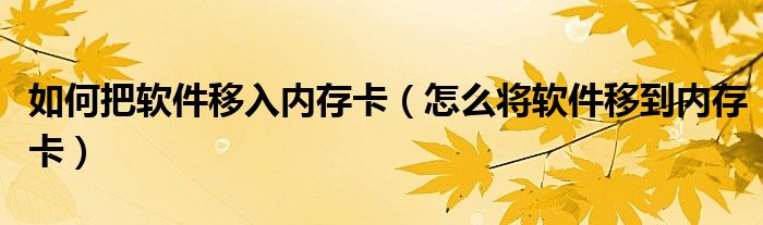 如何把軟件移入內(nèi)存卡（怎么將軟件移到內(nèi)存卡）