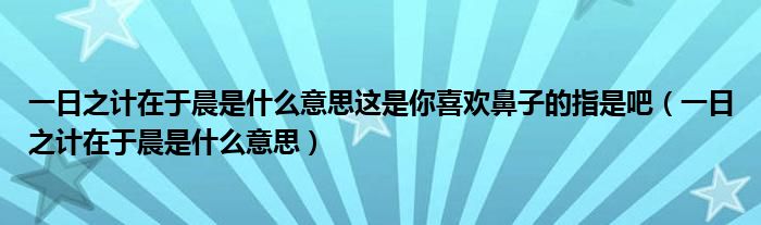 一日之計在于晨是什么意思這是你喜歡鼻子的指是吧（一日之計在于晨是什么意思）