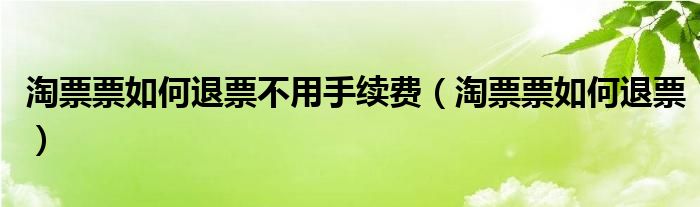 淘票票如何退票不用手續(xù)費(fèi)（淘票票如何退票）