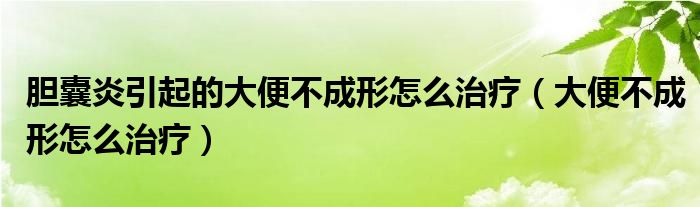 膽囊炎引起的大便不成形怎么治療（大便不成形怎么治療）