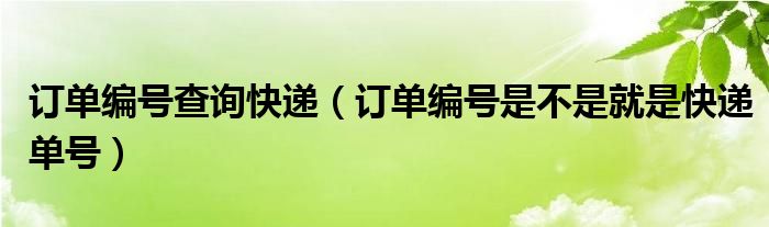 訂單編號查詢快遞（訂單編號是不是就是快遞單號）