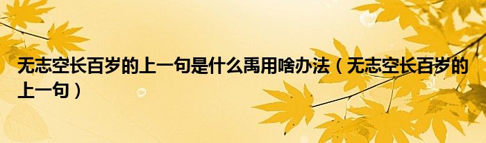 無志空長百歲的上一句是什么禹用啥辦法（無志空長百歲的上一句）