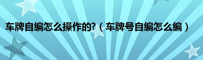 車牌自編怎么操作的?（車牌號自編怎么編）