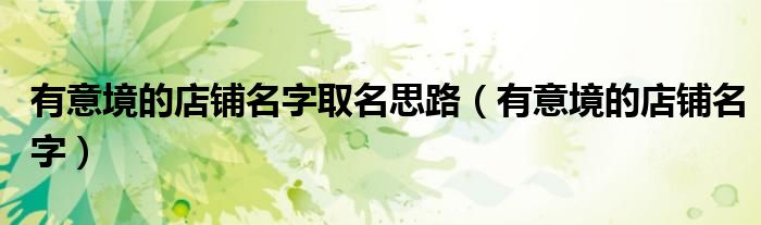 有意境的店鋪名字取名思路（有意境的店鋪名字）
