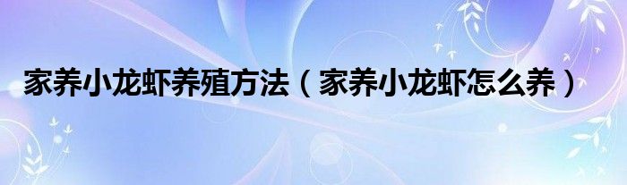家養(yǎng)小龍蝦養(yǎng)殖方法（家養(yǎng)小龍蝦怎么養(yǎng)）