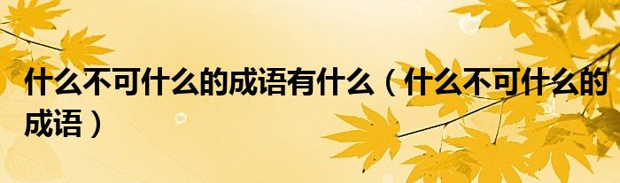 什么不可什么的成語有什么（什么不可什么的成語）