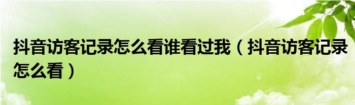 抖音訪客記錄怎么看誰看過我（抖音訪客記錄怎么看）