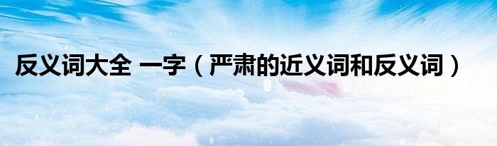 反義詞大全 一字（嚴肅的近義詞和反義詞）
