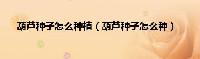 葫蘆種子怎么種植（葫蘆種子怎么種）