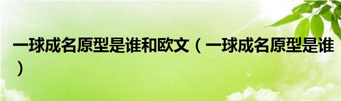 一球成名原型是誰(shuí)和歐文（一球成名原型是誰(shuí)）