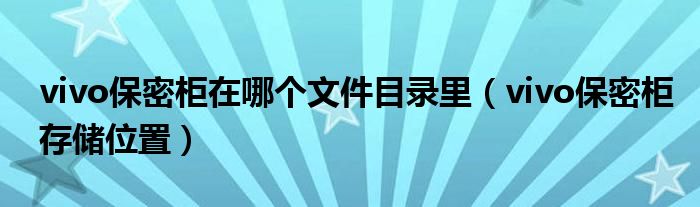 vivo保密柜在哪個文件目錄里（vivo保密柜存儲位置）