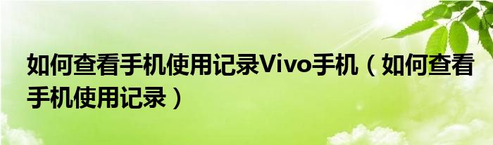 如何查看手機使用記錄Vivo手機（如何查看手機使用記錄）