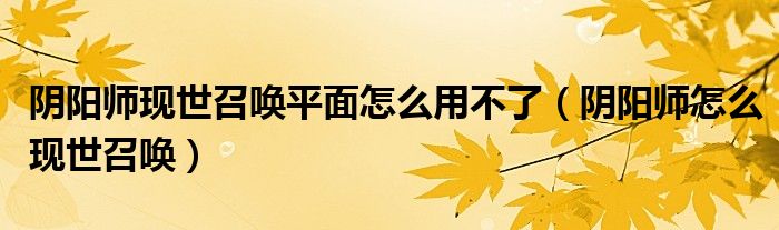 陰陽師現(xiàn)世召喚平面怎么用不了（陰陽師怎么現(xiàn)世召喚）