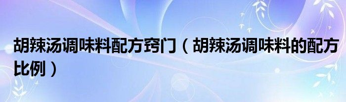 胡辣湯調(diào)味料配方竅門(mén)（胡辣湯調(diào)味料的配方比例）