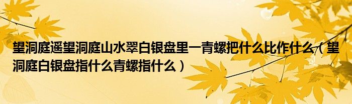 望洞庭遙望洞庭山水翠白銀盤里一青螺把什么比作什么（望洞庭白銀盤指什么青螺指什么）