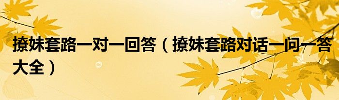 撩妹套路一對一回答（撩妹套路對話一問一答大全）